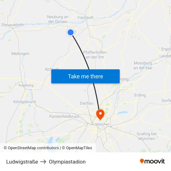 Ludwigstraße to Olympiastadion map