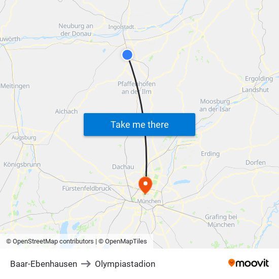 Baar-Ebenhausen to Olympiastadion map