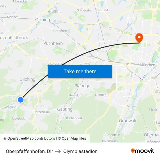 Oberpfaffenhofen, Dlr to Olympiastadion map