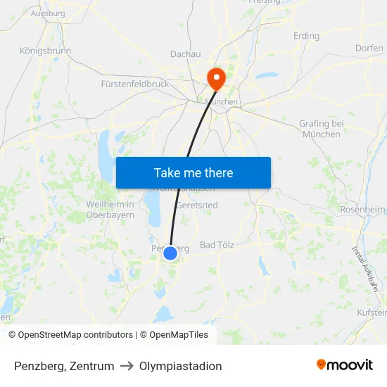 Penzberg, Zentrum to Olympiastadion map