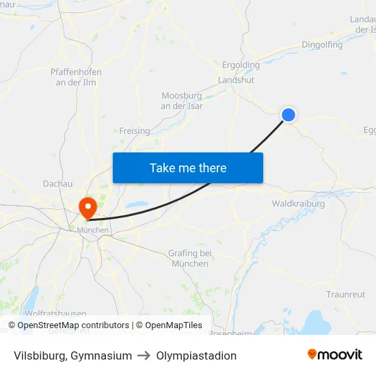 Vilsbiburg, Gymnasium to Olympiastadion map
