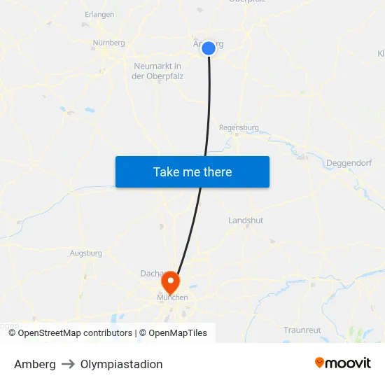 Amberg to Olympiastadion map