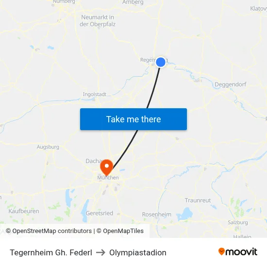 Tegernheim Gh. Federl to Olympiastadion map