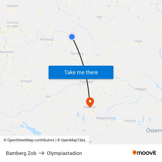 Bamberg Zob to Olympiastadion map
