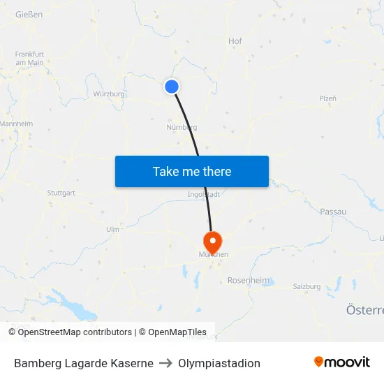 Bamberg Lagarde Kaserne to Olympiastadion map