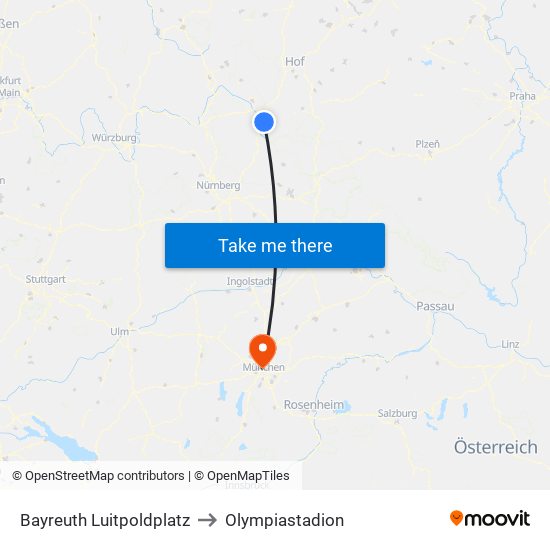 Bayreuth Luitpoldplatz to Olympiastadion map