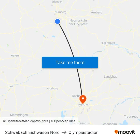 Schwabach Eichwasen Nord to Olympiastadion map