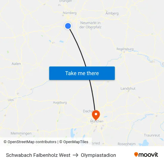 Schwabach Falbenholz West to Olympiastadion map