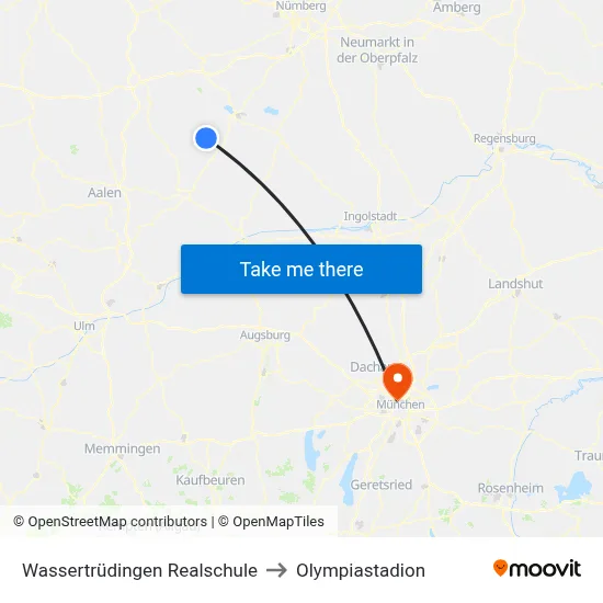 Wassertrüdingen Realschule to Olympiastadion map