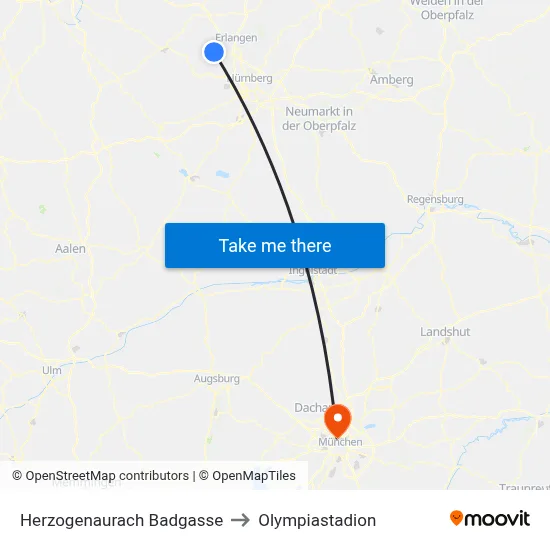 Herzogenaurach Badgasse to Olympiastadion map