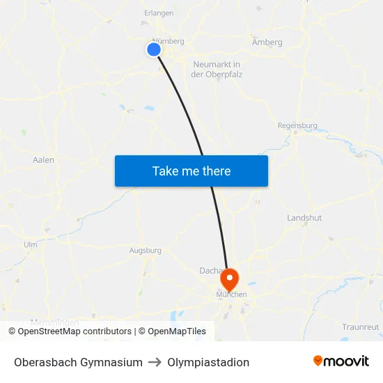 Oberasbach Gymnasium to Olympiastadion map