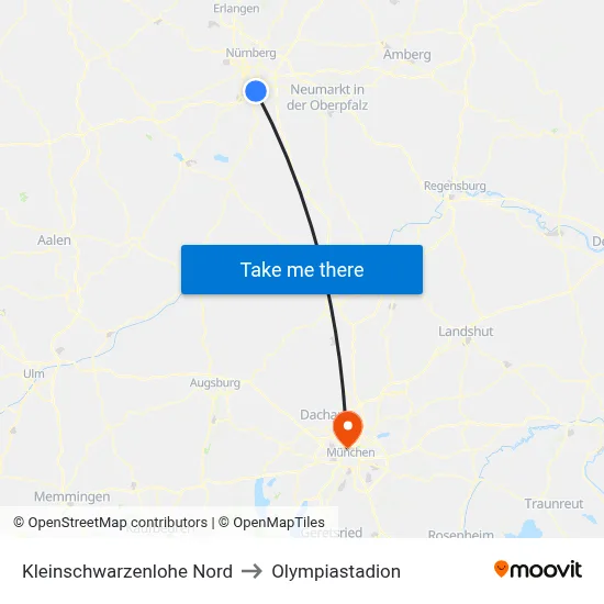Kleinschwarzenlohe Nord to Olympiastadion map