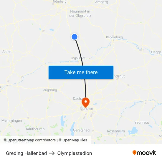 Greding Hallenbad to Olympiastadion map