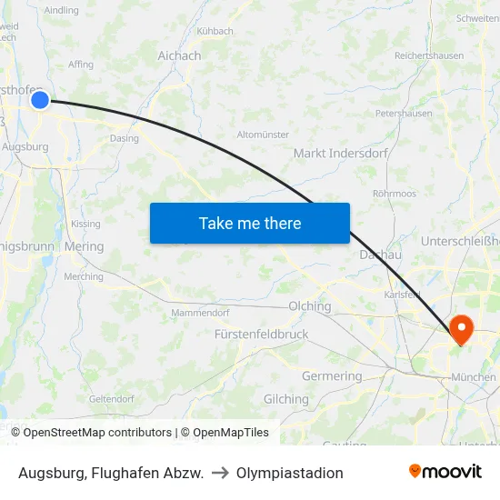 Augsburg, Flughafen Abzw. to Olympiastadion map
