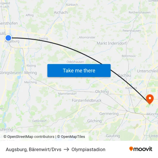Augsburg, Bärenwirt/Drvs to Olympiastadion map