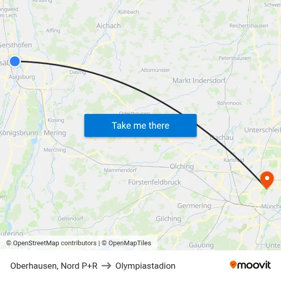 Oberhausen, Nord P+R to Olympiastadion map