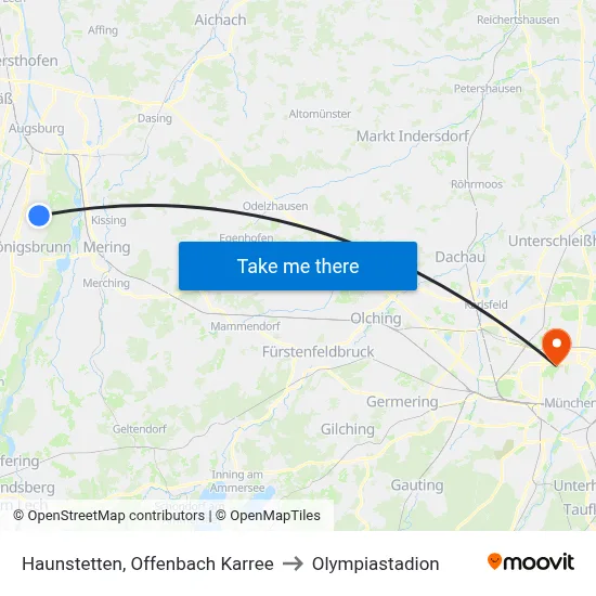 Haunstetten, Offenbach Karree to Olympiastadion map