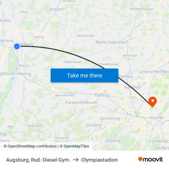 Augsburg, Rud.-Diesel-Gym. to Olympiastadion map