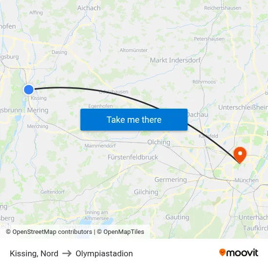 Kissing, Nord to Olympiastadion map