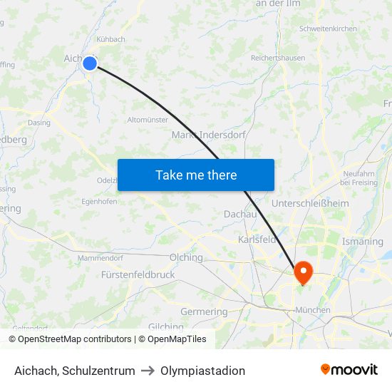 Aichach, Schulzentrum to Olympiastadion map