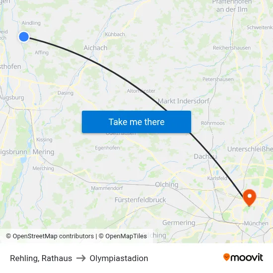 Rehling, Rathaus to Olympiastadion map