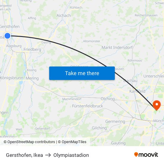 Gersthofen, Ikea to Olympiastadion map