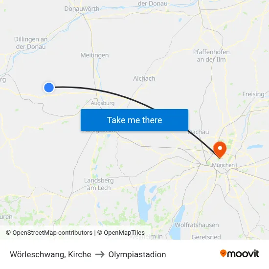 Wörleschwang, Kirche to Olympiastadion map