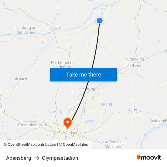 Abensberg to Olympiastadion map