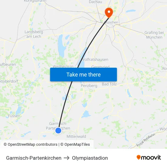 Garmisch-Partenkirchen to Olympiastadion map
