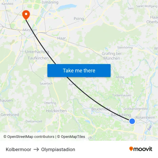 Kolbermoor to Olympiastadion map