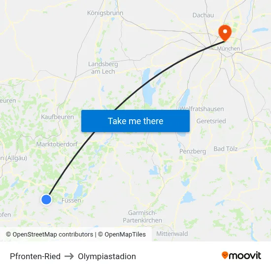 Pfronten-Ried to Olympiastadion map