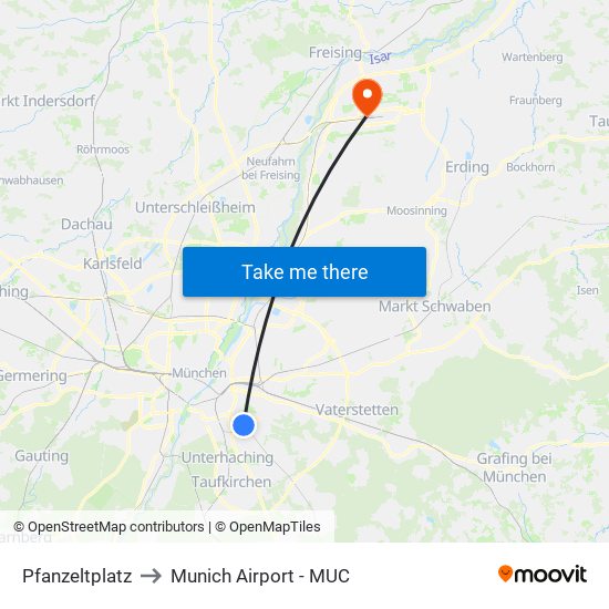 Pfanzeltplatz to Munich Airport - MUC map