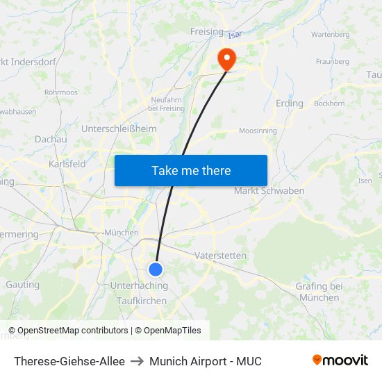 Therese-Giehse-Allee to Munich Airport - MUC map