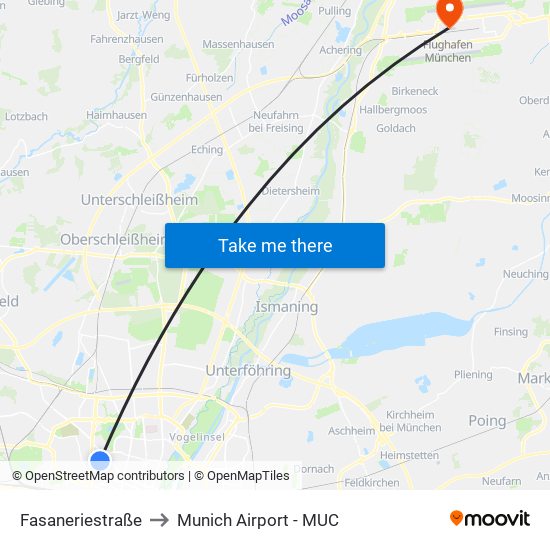 Fasaneriestraße to Munich Airport - MUC map