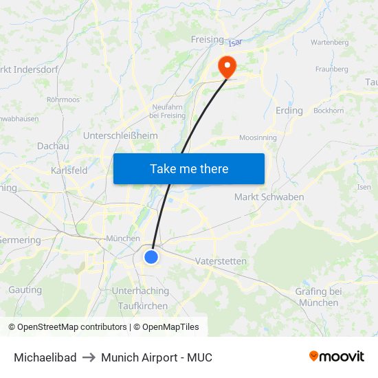 Michaelibad to Munich Airport - MUC map