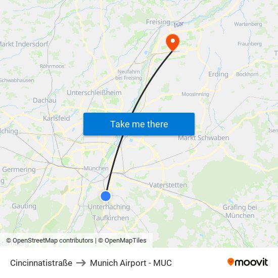 Cincinnatistraße to Munich Airport - MUC map