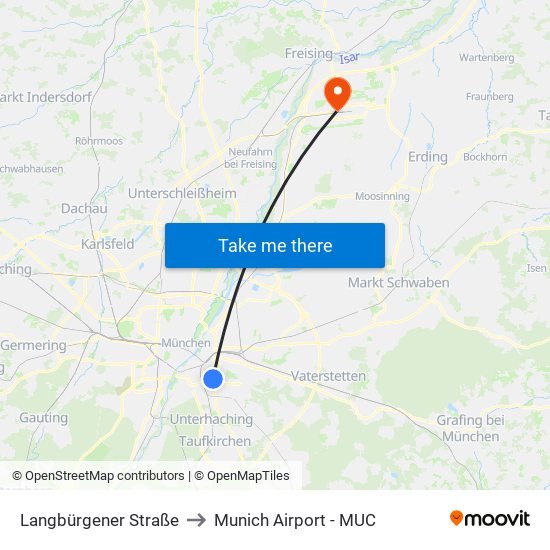 Langbürgener Straße to Munich Airport - MUC map