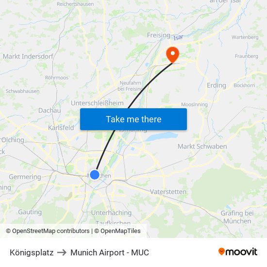 Königsplatz to Munich Airport - MUC map