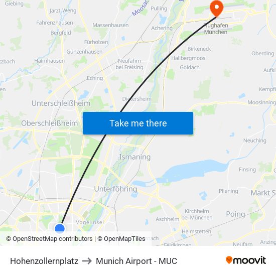 Hohenzollernplatz to Munich Airport - MUC map