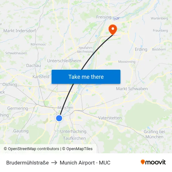 Brudermühlstraße to Munich Airport - MUC map