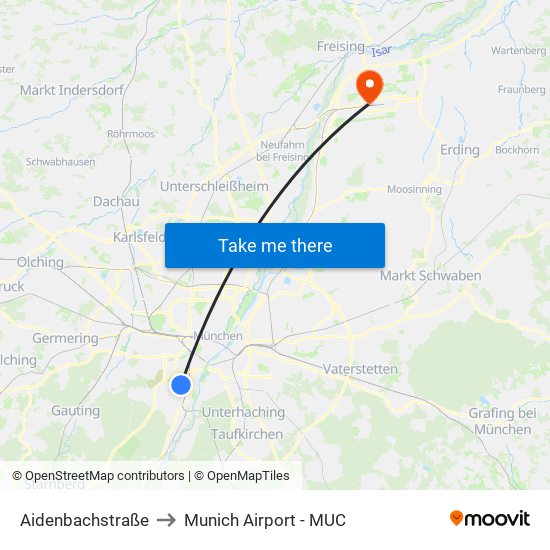 Aidenbachstraße to Munich Airport - MUC map