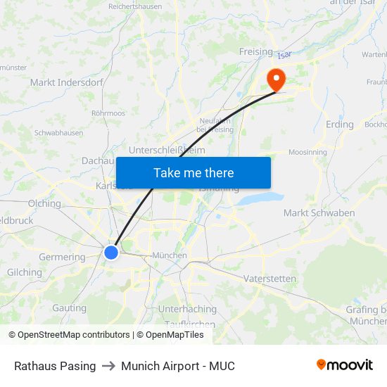 Rathaus Pasing to Munich Airport - MUC map