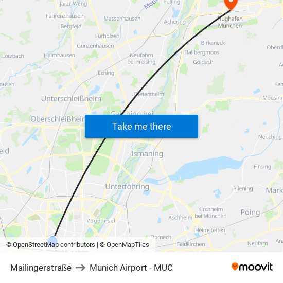 Mailingerstraße to Munich Airport - MUC map