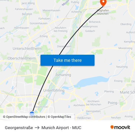 Georgenstraße to Munich Airport - MUC map