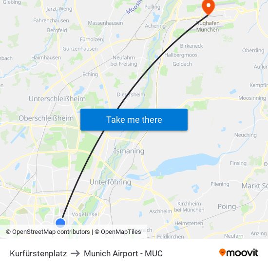 Kurfürstenplatz to Munich Airport - MUC map