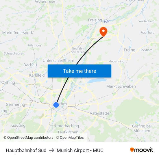 Hauptbahnhof Süd to Munich Airport - MUC map