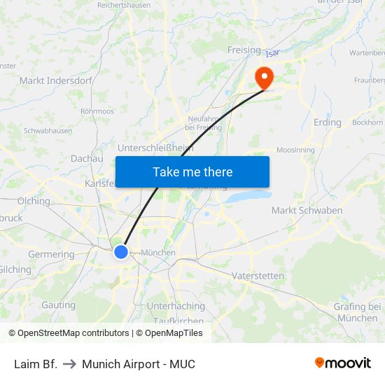 Laim Bf. to Munich Airport - MUC map