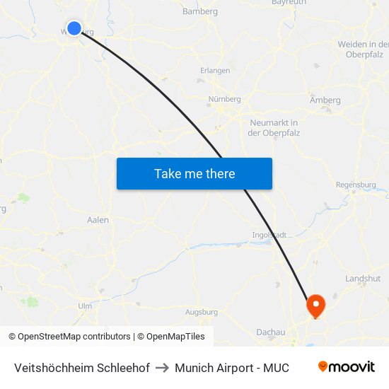 Veitshöchheim Schleehof to Munich Airport - MUC map