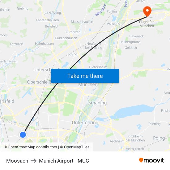 Moosach to Munich Airport - MUC map