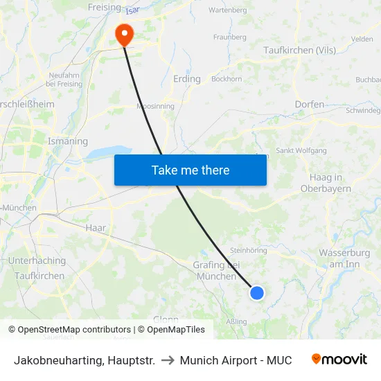 Jakobneuharting, Hauptstr. to Munich Airport - MUC map